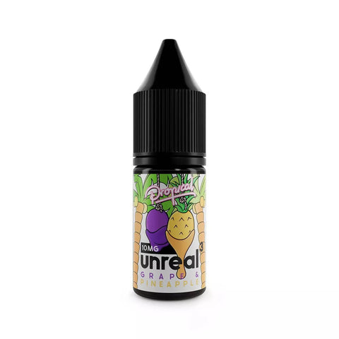 Unreal 3 Propical Nic Salt E-Liquids Grape and Pineapple / 5mg On White Background