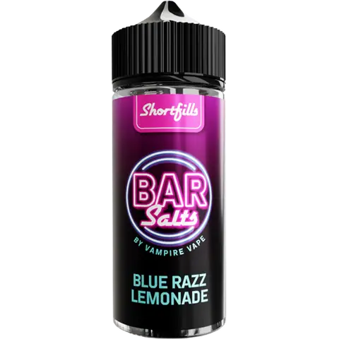 vampire vape bar salts shortfill blue razz lemonade bottle on a clear background