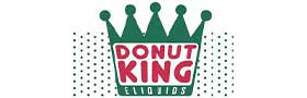 Logo of Donut King E-liquids. A green crown with the words "donut king" written in the middle of he crown is red text.