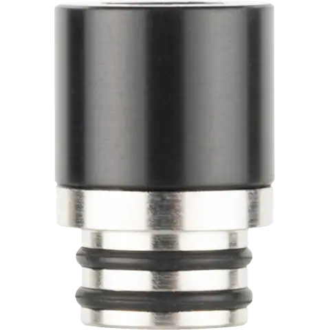 510 metal base black coloured drip tip on clear background