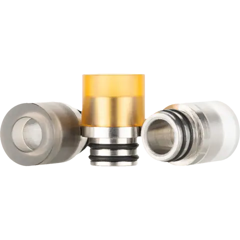 510 metal base coloured drip tips on clear background