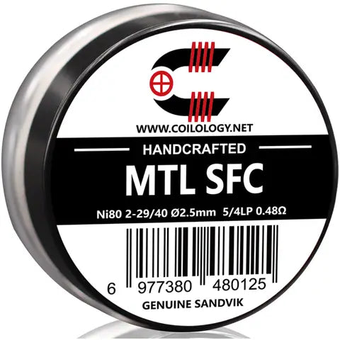 coilology handcrafted sandvik coils mtl sfc 0.48 ni80 on white background