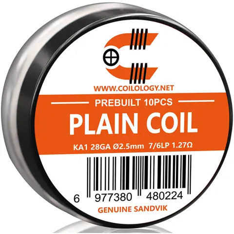 coilology prebuilt 10pcs sandvik coils ka1 28ga 1.27 ohm plain coil on white background