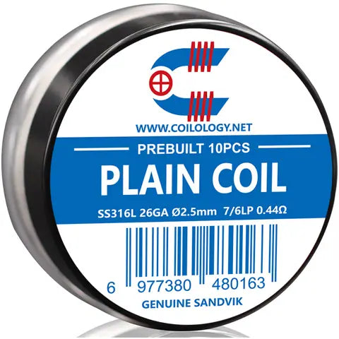 coilology prebuilt 10pcs sandvik coils plain coil 0.44 ohm ss316l on white background