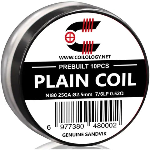 coilology prebuilt 10pcs sandvik coils plain coil ni80 0.52ohm 25ga on white background