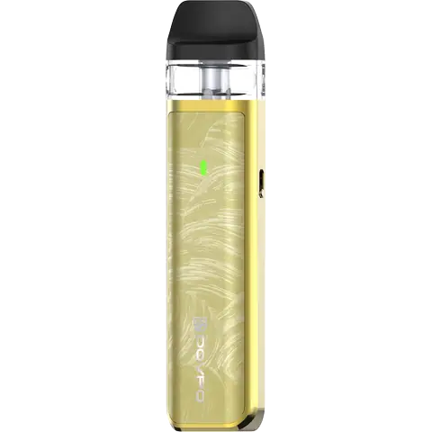 Dovpo Ayce Mini Pod Nacre Gold Looking At Side View On Clear Background