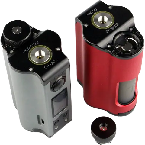 dovpo topside dual squonk mod red and gunmetal top clear background