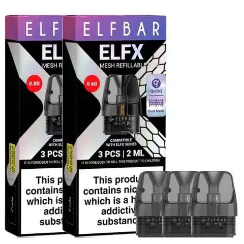 elf bar elfx preplacement pods on a white background