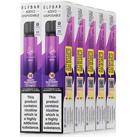 Elf Bar 600 V2 Disposables (Box Of 10) Grape Raspberry