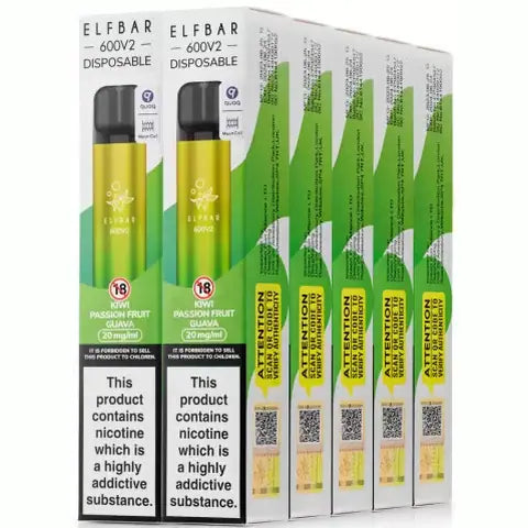 Elf Bar 600 V2 Disposables (Box Of 10) Kiwi Passion Fruit Guava