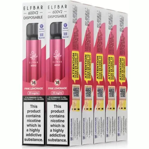 Elf Bar 600 V2 Disposables (Box Of 10) Pink Lemonade