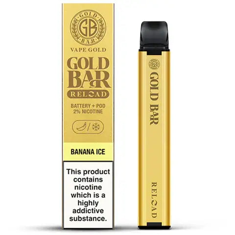 gold bar reloaded refilled banana ice device with box on white background