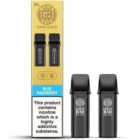 gold bar reloaded prefilled pods flavour blue raspberry on white background