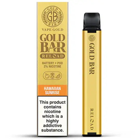gold bar reloaded refilled hawaiian sunrise device with box on white background