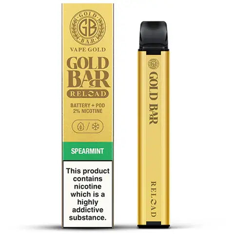 gold bar reloaded refilled spearmint device with box on white background