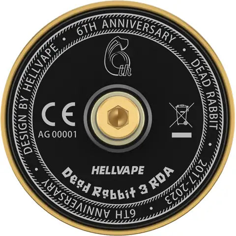 Hellvape Dead Rabbit 3 RDA 6th Anniversary Edition Gold Black Bottom On White Background