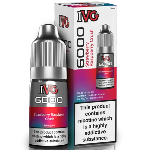 IVG 600 Strawberry Raspberry Crush bottle and box on clear background
