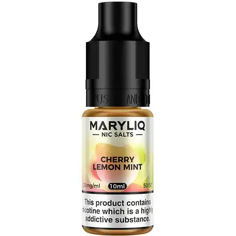Lost Mary MaryLiq Cherry Lemon Mint Nic Salt E-Liquids on white background.