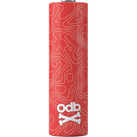 ODB Wrap Red Damascus 21700 battery wrap on 21700 Battery on clear background