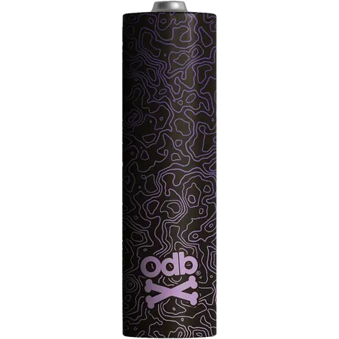 odb wraps purple damascus design on an 18650 battery on a clear background