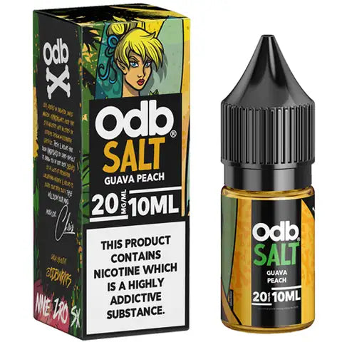 ODB Salts guava peach bottle and box on white background