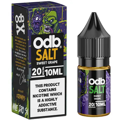 ODB Salts sweet grape bottle and box on white background