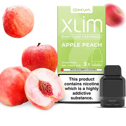 Oxva Xlim Prefilled Apple Peach Pod Cartridge on a white background.
