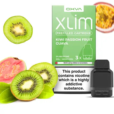 Oxva Xlim Prefilled Kiwi Passion Fruit Guava Pod Cartridge on a white background.