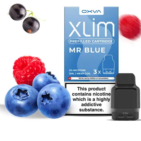 Oxva Xlim Prefilled Mr Blue Pod Cartridge on a white background.