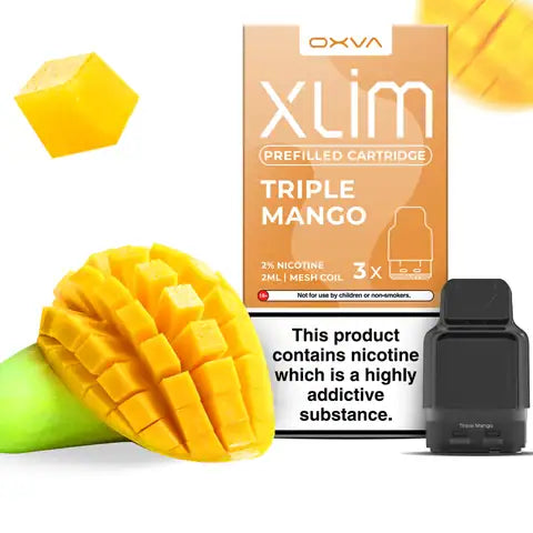 Oxva Xlim Prefilled Triple Mango Pod Cartridge on a white background.