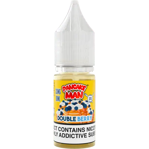 pancake man 10ml double berry nic salts 20mg bottle on a clear background