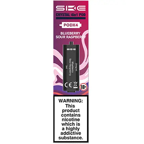 SKE Crystal 4 in 1 Pods Pack Blueberry Sour Raspberry On White Background