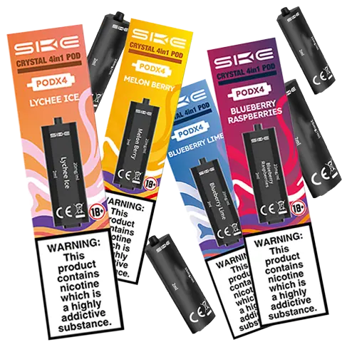 SKE Crystal 4 in 1 Pods & Pack On Clear Background