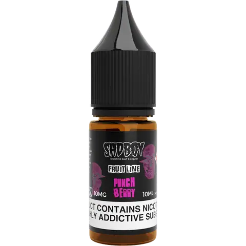 sadboy 10ml punch berry nic salts 10mg bottle on a clear background
