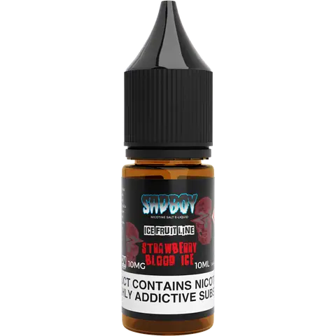 sadboy 10ml strawberry blood ice nic salts 10mg bottle on a clear background