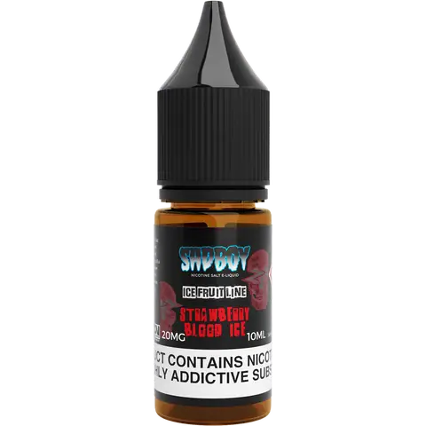 sadboy 10ml strawberry blood ice nic salts 20mg bottle on a clear background