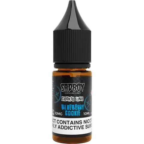 sadboy 10ml blueberry cookie nic salts 10mg bottle on a clear background