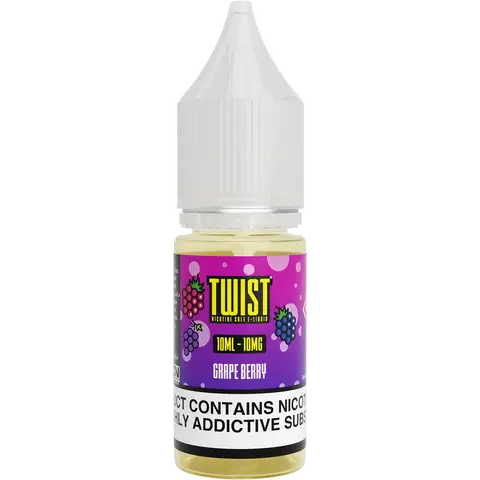 twist 10ml grape berry nic salts 10mg bottle on a clear background