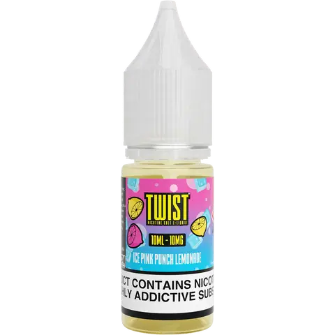twist 10ml ice pink punch lemonade nic salts 10mg bottle on a clear background