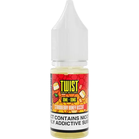twist 10ml strawberry honey biscuit nic salts 10mg bottle on a clear background