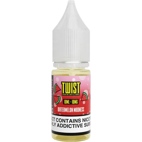 twist 10ml watermelon madness nic salts 10mg bottle on a clear background