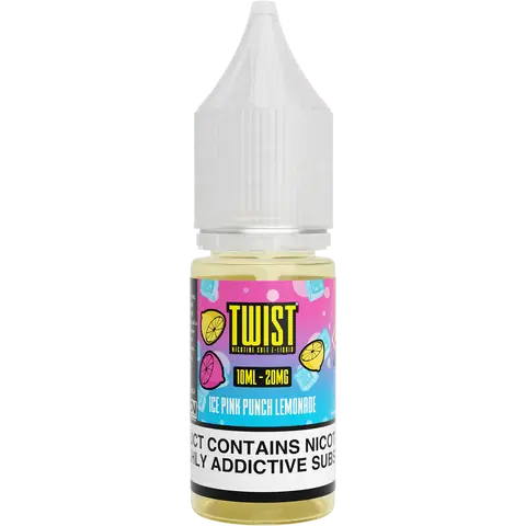 twist 10ml ice pink punch lemonade nic salts 20mg bottle on a clear background