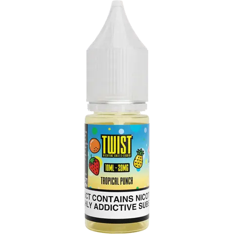 twist 10ml tropical punch nic salts 20mg bottle on a clear background