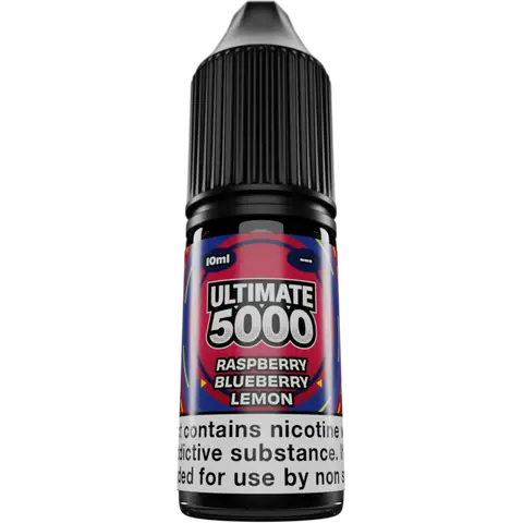 Ultimate 5000 Nic Salts 10ml Raspberry Blueberry Lemon Clear Background