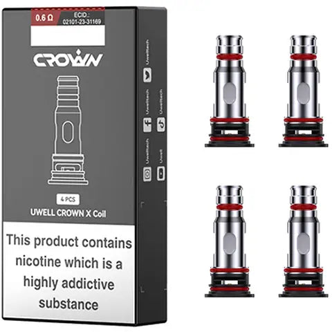 Uwell Crown X Replacement Coils 0.6 ohm White Background