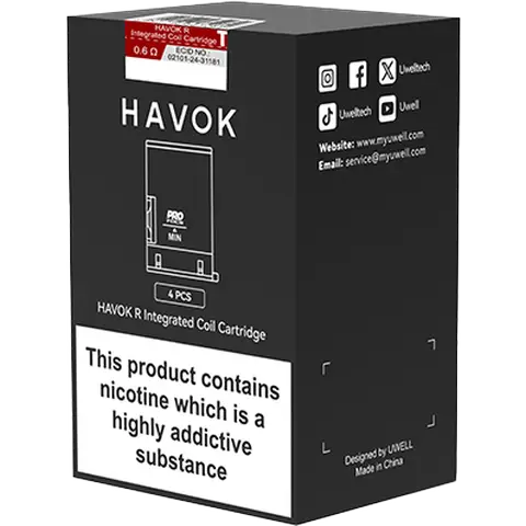 uwell havok r replacement box front 0.6 ohm on clear background