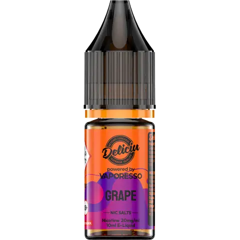 Grape 20mg - A 20mg bottle of Vaporesso Deliciu V2 Nic Salt in Grape flavour, displayed on a clear background.