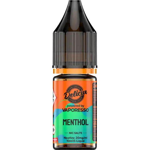 Menthol 20mg - A 20mg bottle of Vaporesso Deliciu V2 Nic Salt in Menthol flavour, displayed on a clear background.