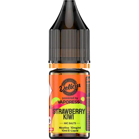 Strawberry Kiwi 10mg - A 10mg bottle of Vaporesso Deliciu V2 Nic Salt in Strawberry Kiwi flavour, displayed on a clear background.