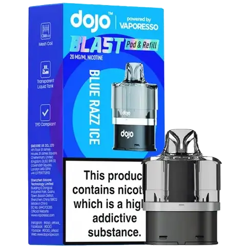 vaporesso dojo blast 6000 replacement pod flavour blue razz ice on clear background